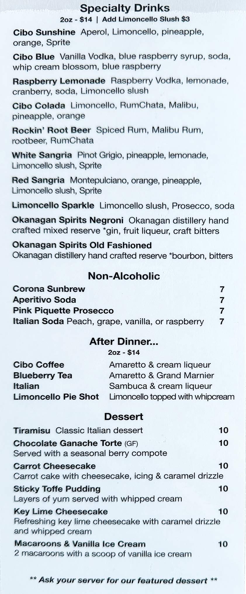 image of drinks menu part 2